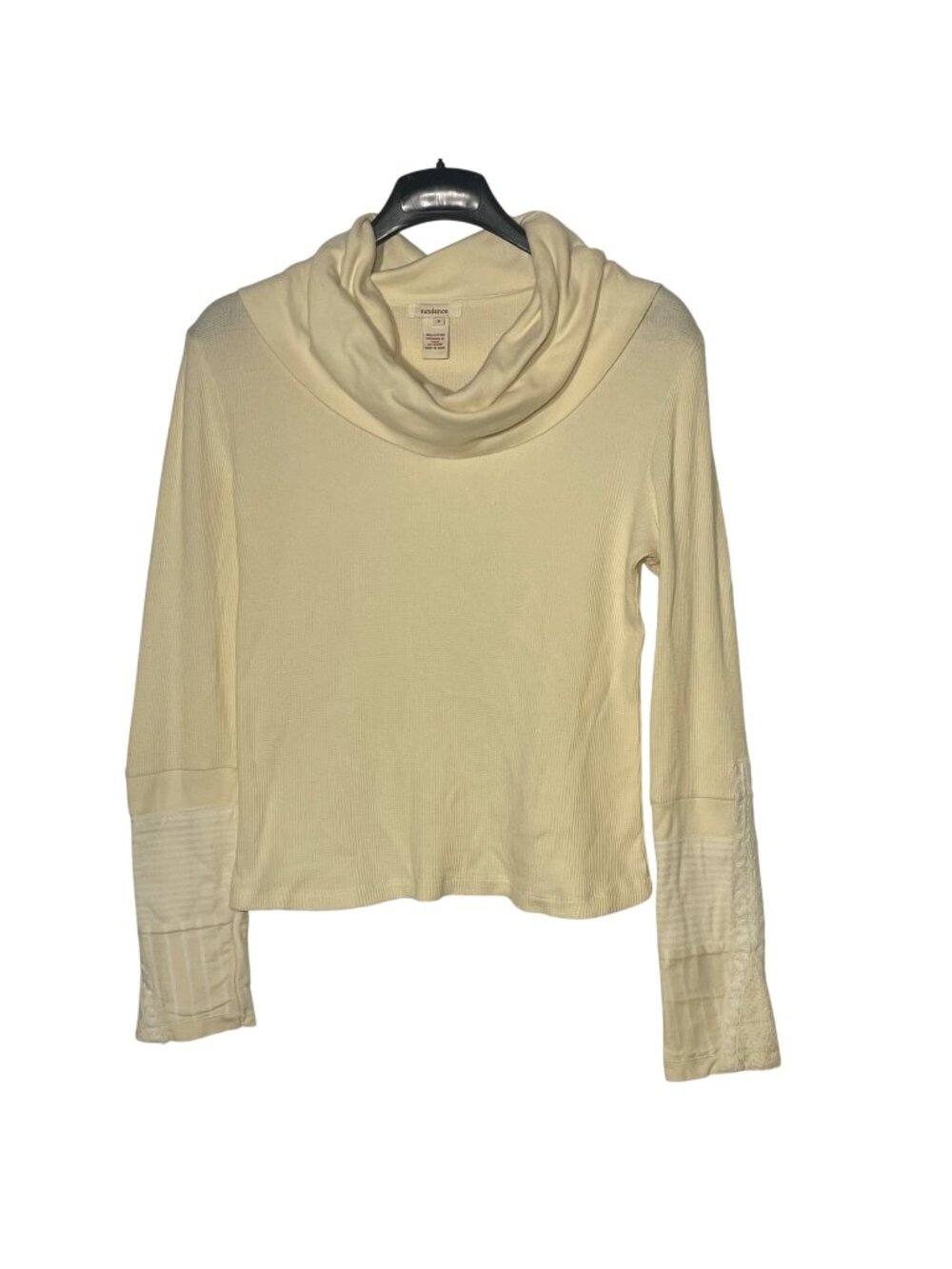 Sundance Everyday Compliments Cowl Turtleneck Cream Sz SM Waffle Knit Thermal